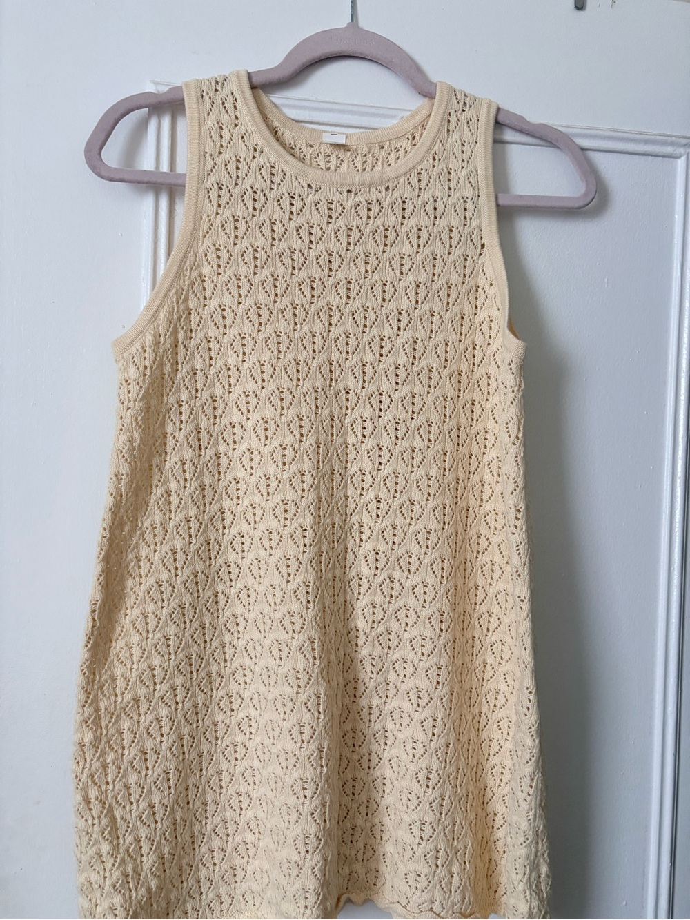 Sleeveless Cream Crochet Knit Tank Tunic Top/Mini dress - Women